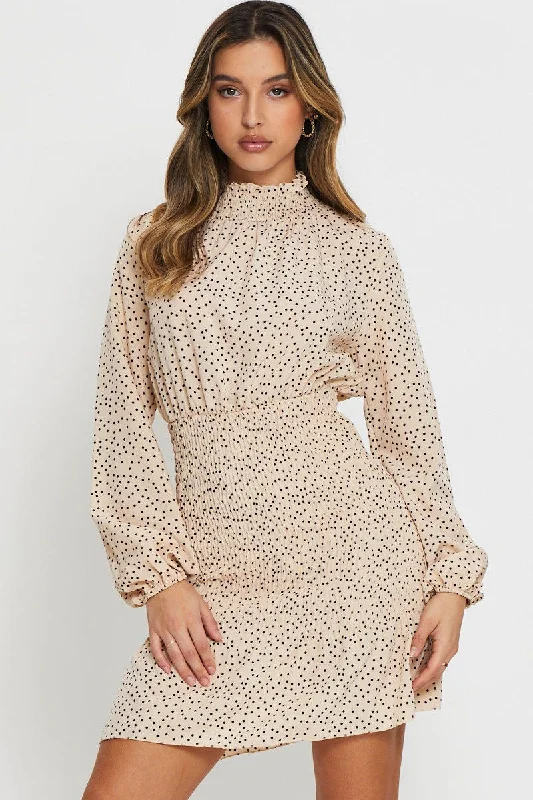 Ball Gown Women Dress with a Full Skirt for a Princess - like LookPrint Mini Dress Long Sleeve