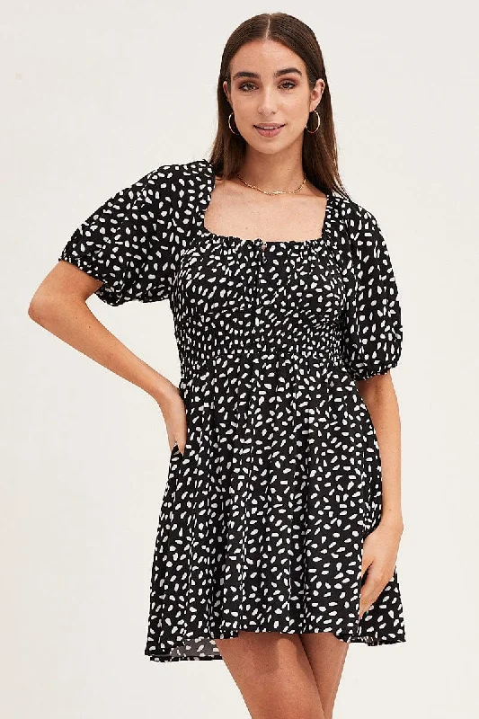 Sleeveless Women Dress in Bright Colors for Summer PartiesPrint Puff Sleeve Skater Dress Sleeveless Women Dress in Bright Colors for Summer PartiesPrint Puff Sleeve Skater Dress
