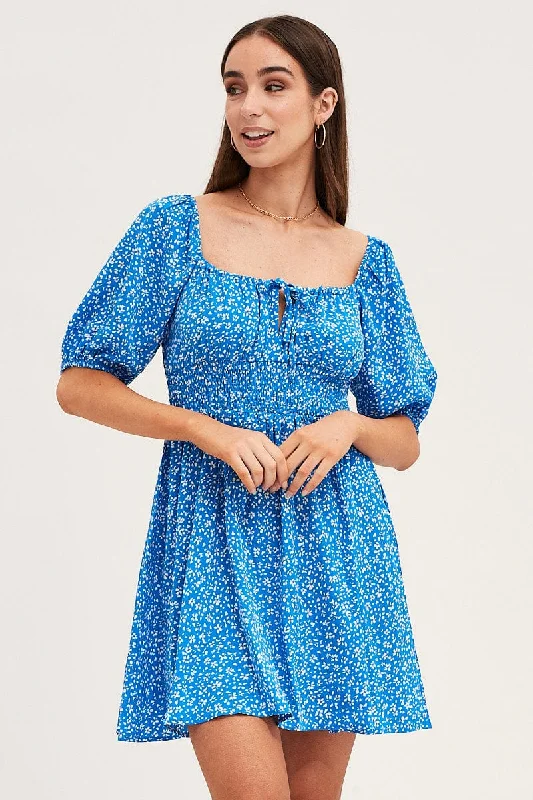 Backless Women Dress for a Sexy and Alluring Look at Evening EventsPrint Puff Sleeve Skater Dress Backless Women Dress for a Sexy and Alluring Look at Evening EventsPrint Puff Sleeve Skater Dress