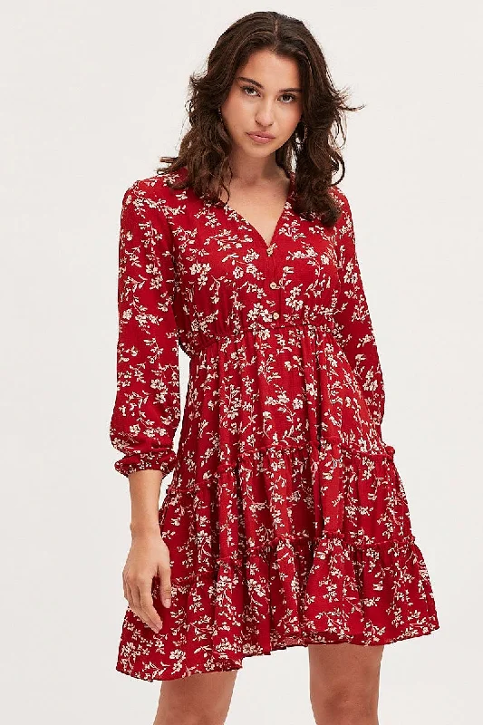 Ball Gown Women Dress with a Full Skirt for a Princess - like LookPrint Skater Dress Long Sleeve Mini