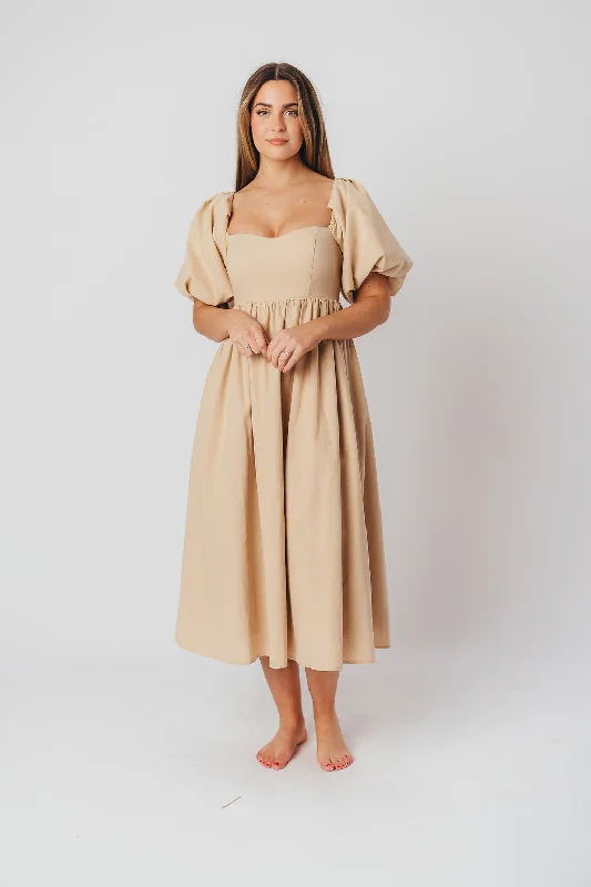Sleeveless Women Dress in Bright Colors for Summer PartiesHamilton Midi Dress in Taupe - Bump Friendly (S-XL)