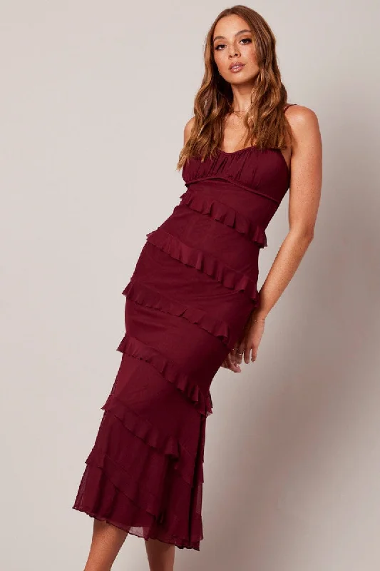 Lace - Embellished Women Dress for an Elegant and Sophisticated AppearanceRed Bodycon Dress Singlet Sweetheart Frill
