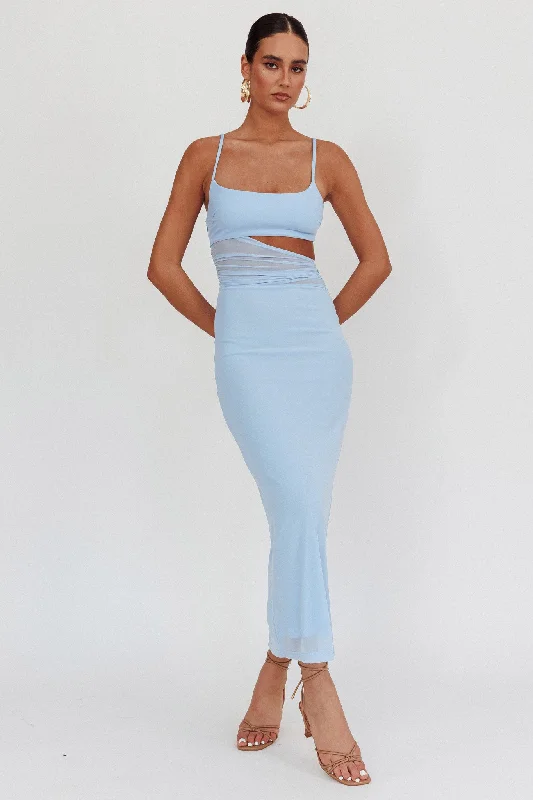 Sleeveless Women Dress in Bright Colors for Summer PartiesRomany Cut-Out Waist Maxi Dress Light Blue