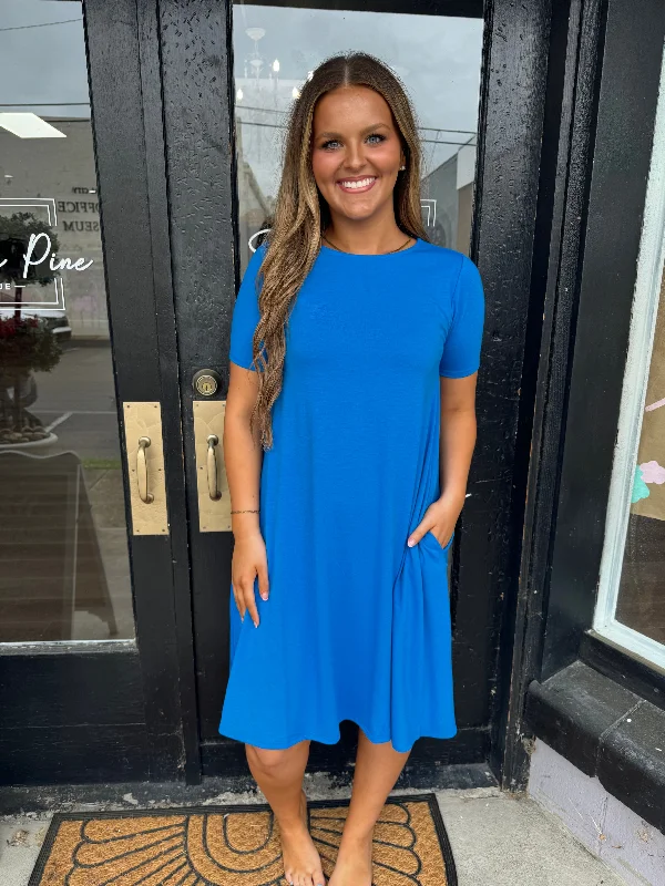 Mini Women Dress with a Short Hem for a Young and Trendy StyleRoyal blue t-shirt dress