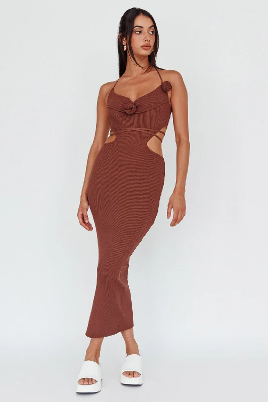 Empire Waist Women Dress to Accentuate the Bust and Conceal the WaistRue Rose Accent Ribbed Knit Midi Dress Coco