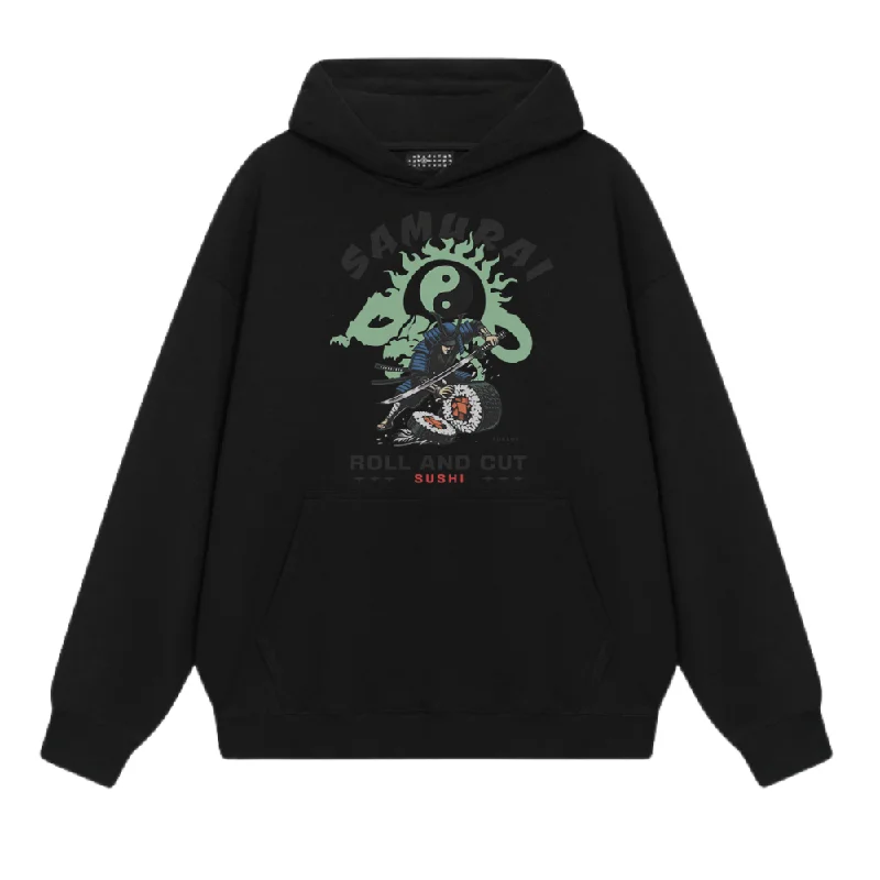 Women's cropped sweatshirt with a slogan graphic for a fun and expressive lookSamurai Cut Sushi Hoodie