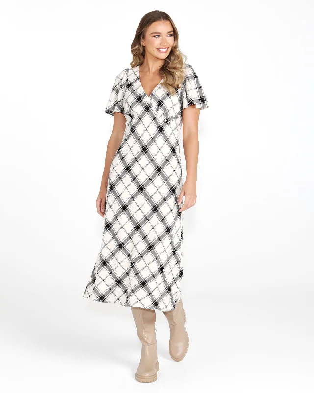 Strapless Women Dress with a Built - in Bra for Comfort and SupportSass Valentina Bias Midi Dress Check Strapless Women Dress with a Built - in Bra for Comfort and SupportSass Valentina Bias Midi Dress Check