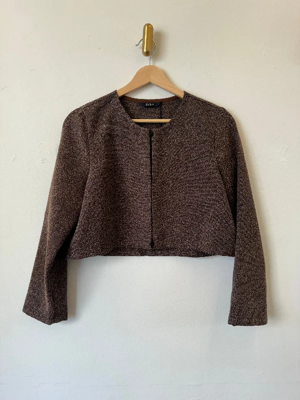 Women's military - style jackets with epaulets for a tough and fashionable appearanceScales Mid Length Sleeve Crop Top in Brown & Black Speckled Women's military - style jackets with epaulets for a tough and fashionable appearanceScales Mid Length Sleeve Crop Top in Brown & Black Speckled