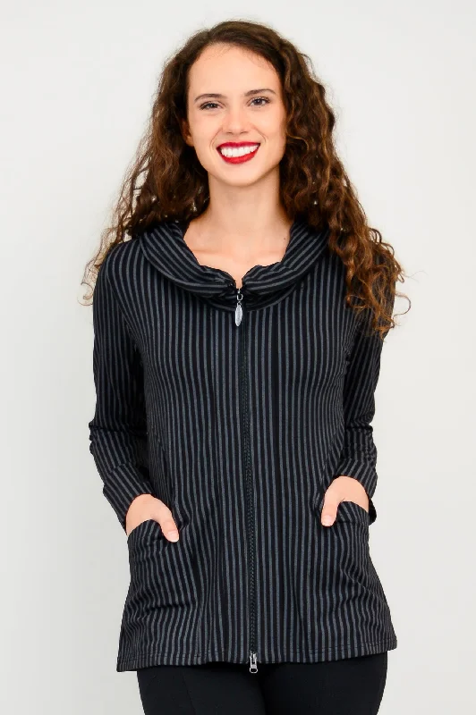 Women's moto jackets with a lace - up front for a unique and stylish touchSeymour Jacket, Blk/Grey Stripe, Bamboo Women's moto jackets with a lace - up front for a unique and stylish touchSeymour Jacket, Blk/Grey Stripe, Bamboo