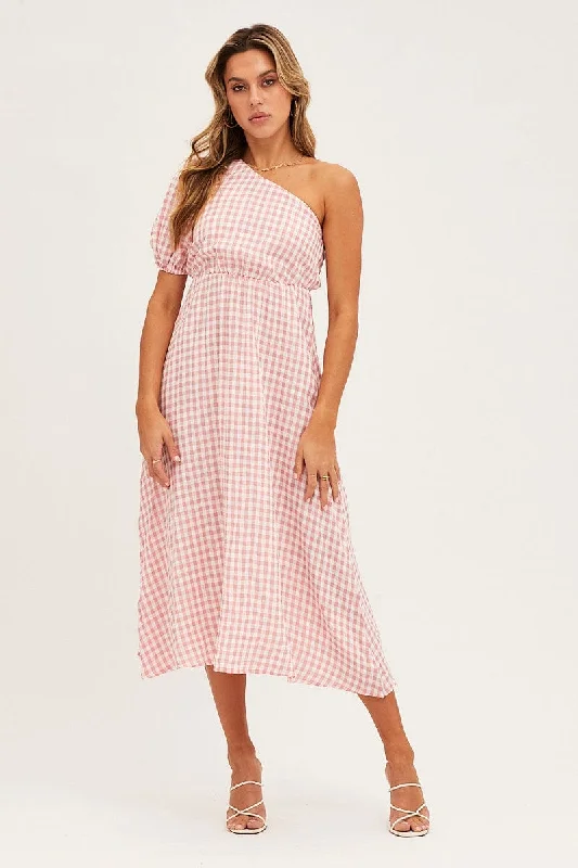 Printed Abstract Women Dress for a Modern and Artistic AppealStripe Check One Shoulder Midi Dress Printed Abstract Women Dress for a Modern and Artistic AppealStripe Check One Shoulder Midi Dress