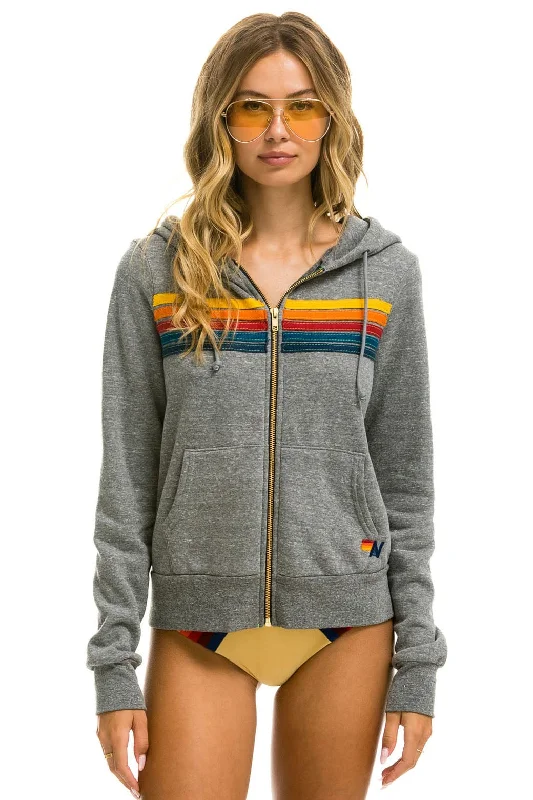 Women's zip - up sweatshirt in pastel blue for a soft and stylish outfit5 STRIPE HOODIE - HEATHER GREY