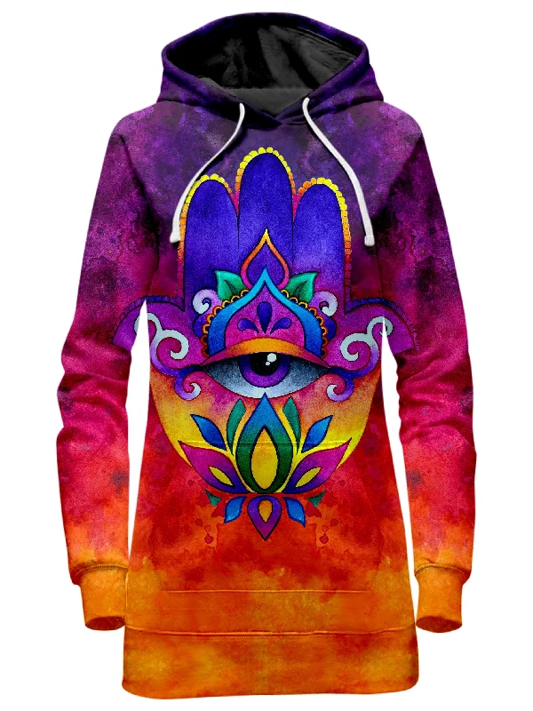 Women's tie - front hoodie in a lightweight fabric for summer layeringSunset Hamsa Hoodie Dress Women's tie - front hoodie in a lightweight fabric for summer layeringSunset Hamsa Hoodie Dress