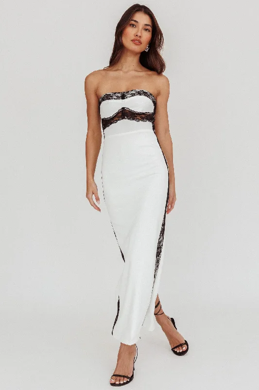 Empire Waist Women Dress to Accentuate the Bust and Conceal the WaistTenika Strapless Bodycon Maxi Dress White
