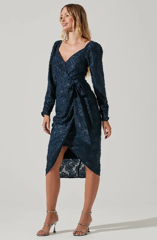 Wrap - Style Women Dress with Adjustable Fit for All Body TypesTerese Floral Burnout Tie Waist Midi Dress