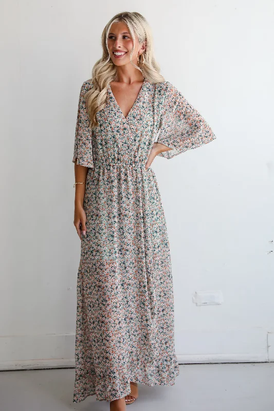 Sheath Women Dress with a Tailored Fit for a Professional LookFINAL SALE - Undeniably Gorgeous Sage Floral Maxi Dress