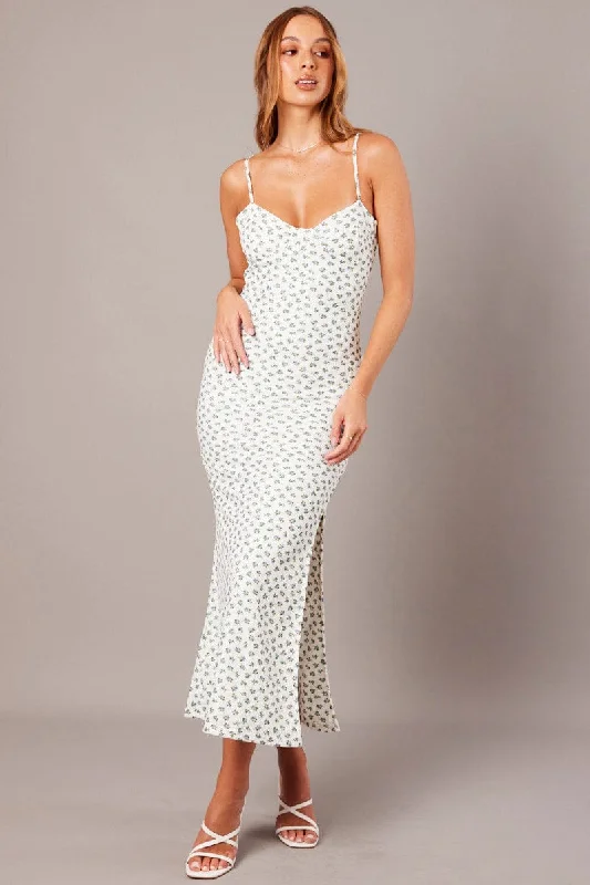 Empire Waist Women Dress to Accentuate the Bust and Conceal the WaistWhite Ditsy Maxi Dress Sweetheart Neck Bodycon Textured Empire Waist Women Dress to Accentuate the Bust and Conceal the WaistWhite Ditsy Maxi Dress Sweetheart Neck Bodycon Textured