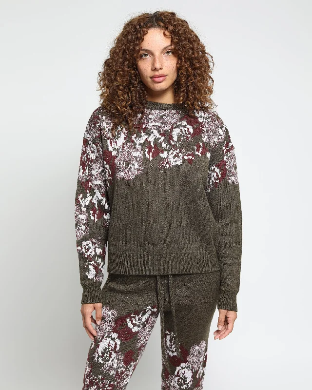 Women's long - sleeve cropped sweatshirt with ribbed cuffs for a snug fitHanging Floral Distressed Crewneck Sweater Women's long - sleeve cropped sweatshirt with ribbed cuffs for a snug fitHanging Floral Distressed Crewneck Sweater