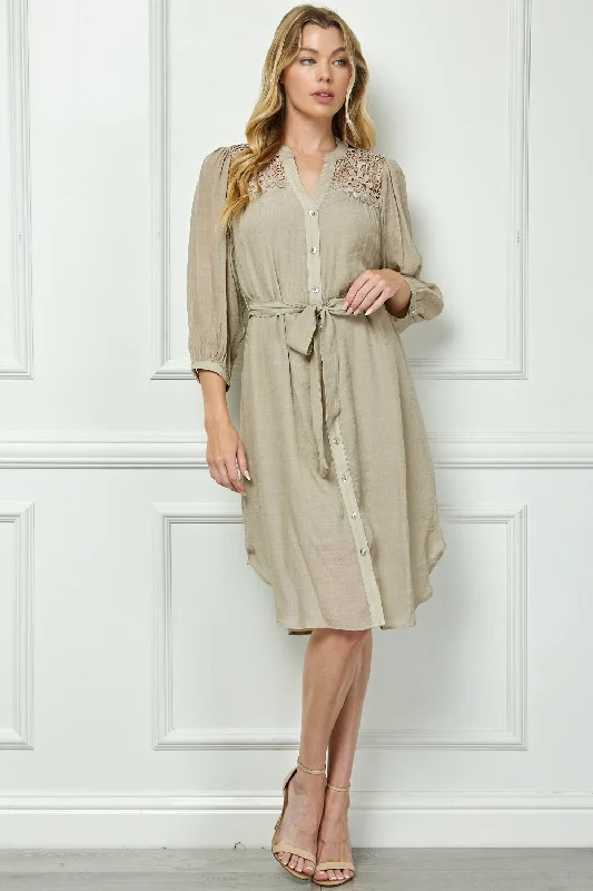Wrap - Style Women Dress with Adjustable Fit for All Body Types Wrap - Style Women Dress with Adjustable Fit for All Body Types Button Front Yoke Neck Dress With Lace Shoulders Wrap - Style Women Dress with Adjustable Fit for All Body Types Wrap - Style Women Dress with Adjustable Fit for All Body Types Button Front Yoke Neck Dress With Lace Shoulders