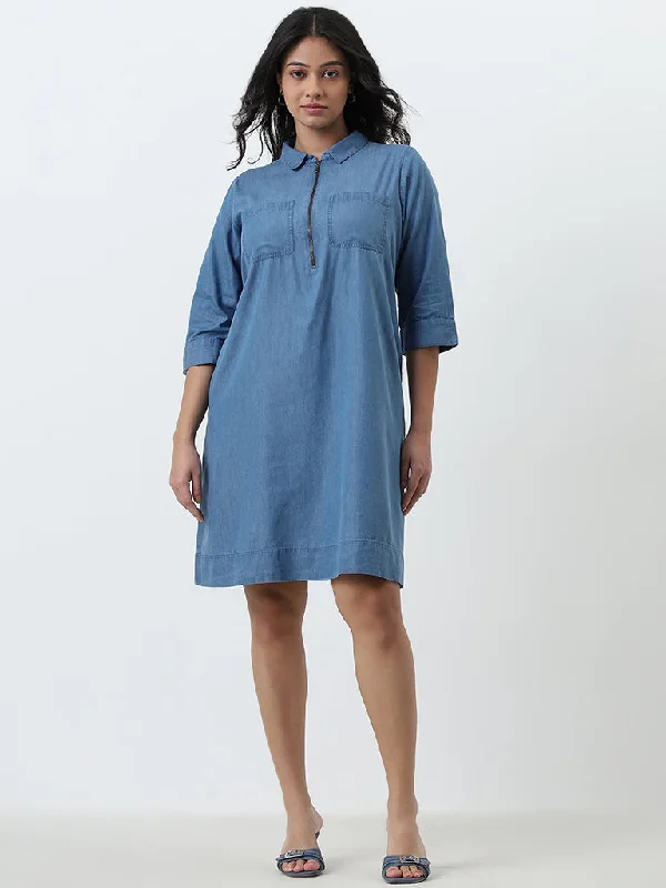 Ruffled Women Dress with Multiple Layers for a Playful and Girly Style Ruffled Women Dress with Multiple Layers for a Playful and Girly Style Gia Light Blue Denim A-Line Dress