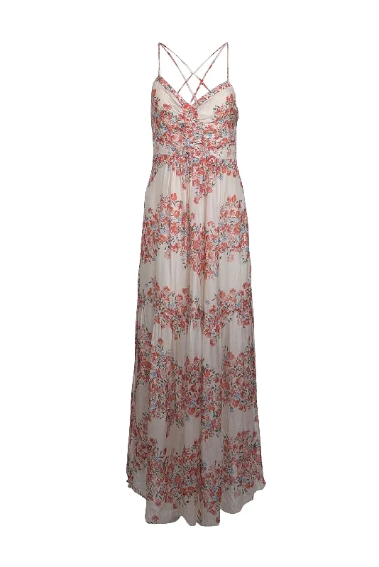 Strapless Women Dress with a Built - in Bra for Comfort and Support Strapless Women Dress with a Built - in Bra for Comfort and Support Intermix - Cream w/ Red Floral Print Silk Maxi Dress Sz 4