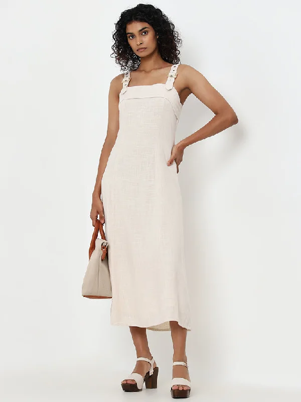 Ball Gown Women Dress with a Full Skirt for a Princess - like Look Ball Gown Women Dress with a Full Skirt for a Princess - like Look LOV Beige A-Line Cotton Dress