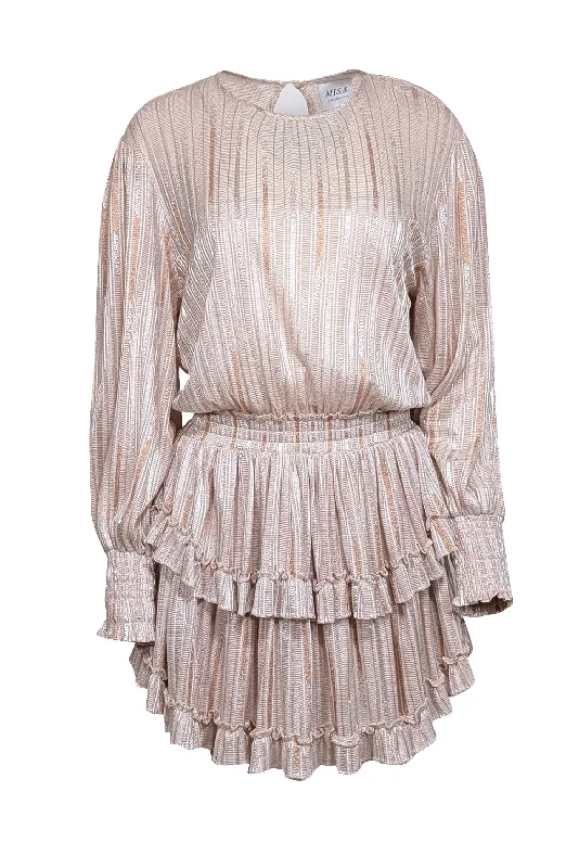 Sleeveless Women Dress in Bright Colors for Summer Parties Sleeveless Women Dress in Bright Colors for Summer Parties Misa Los Angeles - Blush Pink Metallic Striped Mini Dress Sz S