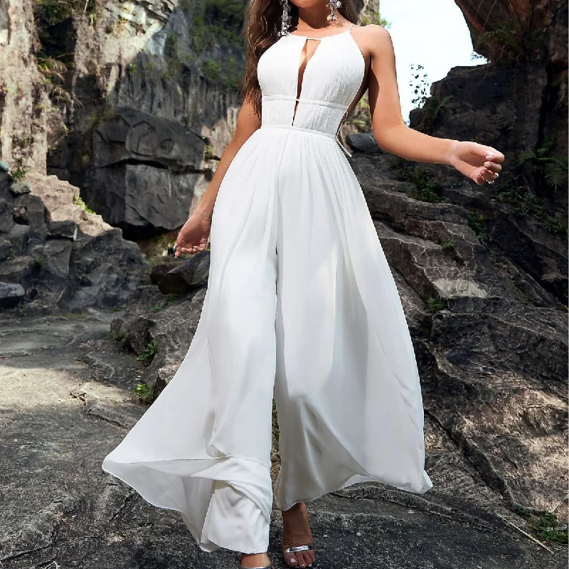 Pleated Women Dress with a Timeless and Elegant Texture Pleated Women Dress with a Timeless and Elegant Texture NiDELL Cross-Border Sexy Cutout Jumpsuit Shrinkable Drawstring Bare Back Casual Vacation Style Jumpsuit-A185