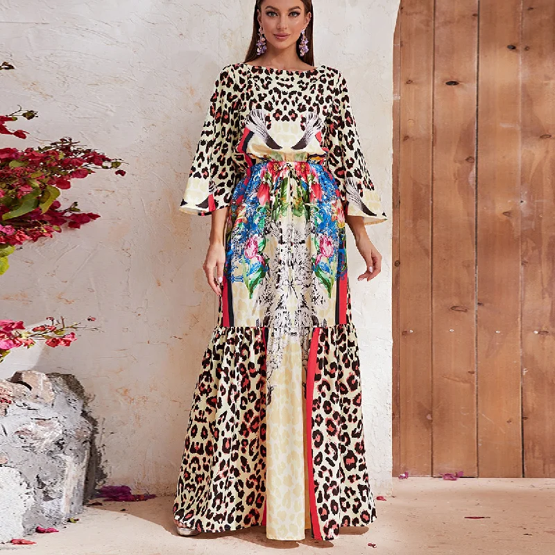 Pleated Women Dress with a Timeless and Elegant Texture Pleated Women Dress with a Timeless and Elegant Texture NiDELL Mid-Dongfeng Best-Selling Dress Spot Chic Printed round Neck Wrist-Length Sleeve Long Dress-Sswl023