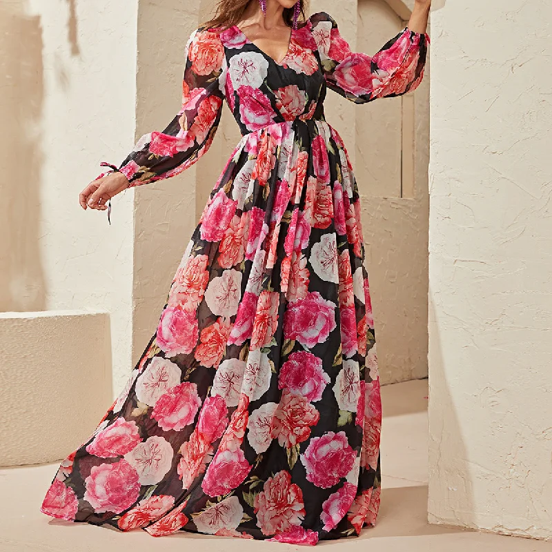 Empire Waist Women Dress to Accentuate the Bust and Conceal the Waist Empire Waist Women Dress to Accentuate the Bust and Conceal the Waist NiDELL New Printed Dress Cross-Border Women's Chiffon V-neck Long-Sleeve Dress Printed Maxi Dress-MGN152-2 Empire Waist Women Dress to Accentuate the Bust and Conceal the Waist Empire Waist Women Dress to Accentuate the Bust and Conceal the Waist NiDELL New Printed Dress Cross-Border Women's Chiffon V-neck Long-Sleeve Dress Printed Maxi Dress-MGN152-2