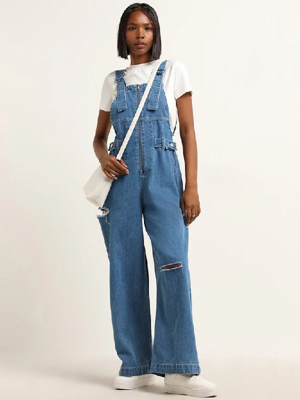 Ruffled Women Dress with Multiple Layers for a Playful and Girly Style Ruffled Women Dress with Multiple Layers for a Playful and Girly Style Nuon Blue Cotton Denim Jumpsuit