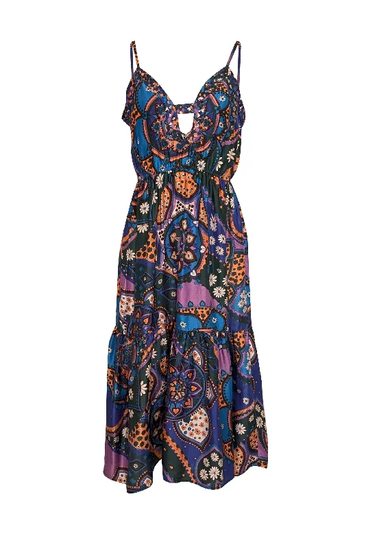 Wrap - Style Women Dress with Adjustable Fit for All Body Types Wrap - Style Women Dress with Adjustable Fit for All Body Types Sea NY - Blue, Purple, & Orange Paisley Print Satin Midi Dress Sz S