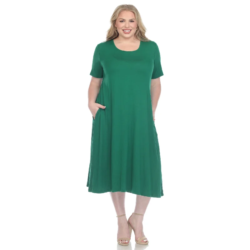 Mermaid - Style Women Dress with a Fitted Silhouette for Special Occasions Mermaid - Style Women Dress with a Fitted Silhouette for Special Occasions Short Sleeve Pocket Swing Midi Dress - Plus
