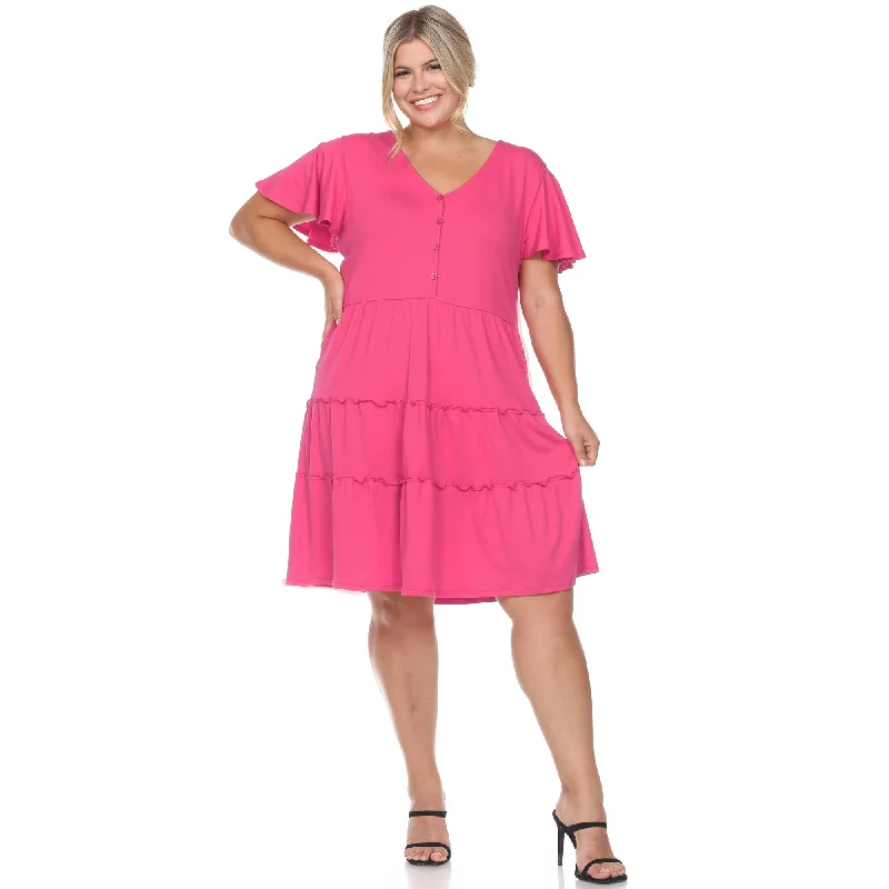 Mermaid - Style Women Dress with a Fitted Silhouette for Special Occasions Mermaid - Style Women Dress with a Fitted Silhouette for Special Occasions Short Sleeve V-neck Tiered Dress - Plus