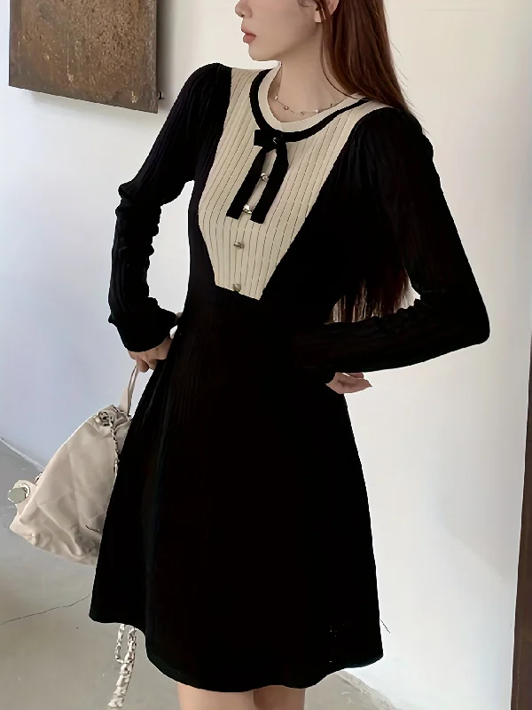 Sleeveless Women Dress in Bright Colors for Summer Parties Sleeveless Women Dress in Bright Colors for Summer Parties Sixsr Color Block Button Decor Dress, Elegant Long Sleeve A-line Knit Tied Dress, Women's Clothing