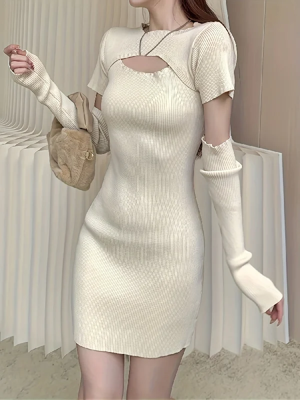 Wrap - Style Women Dress with Adjustable Fit for All Body Types Wrap - Style Women Dress with Adjustable Fit for All Body Types Sixsr Cut Out Bodycon Knit Dress, Chic Crew Neck Short Sleeve Mini Dress With Arm Sleeve, Women's Clothing