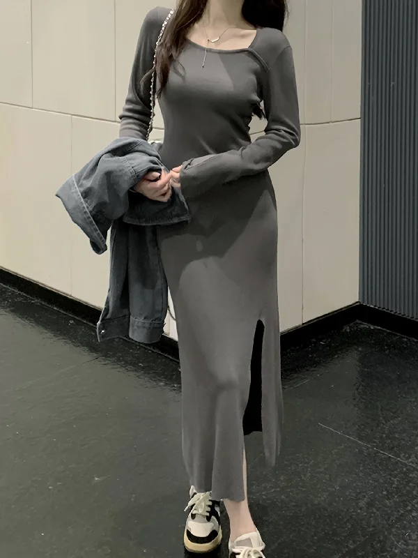 Ruffled Women Dress with Multiple Layers for a Playful and Girly Style Ruffled Women Dress with Multiple Layers for a Playful and Girly Style Sixsr Solid Square Neck Split Dress, Elegant Long Sleeve Slim Dress For Spring & Fall, Women's Clothing