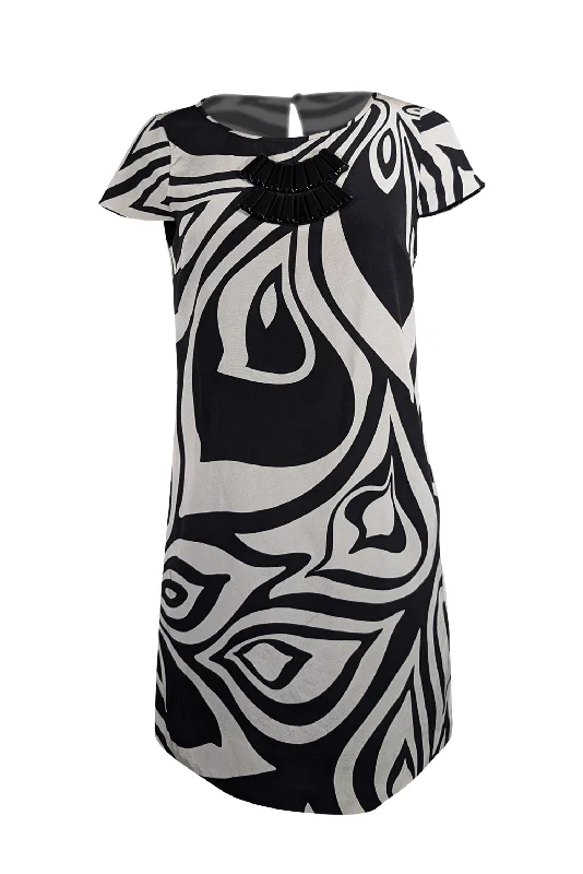 Little Black Women Dress with Sequins for a Glamorous Night Out Little Black Women Dress with Sequins for a Glamorous Night Out Tibi - Black & Cream Swirl Print Short Sleeve Dress Sz 4