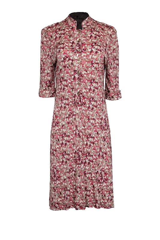 Mini Women Dress with a Short Hem for a Young and Trendy Style Mini Women Dress with a Short Hem for a Young and Trendy Style Tory Burch - Pink & Taupe Floral Print Button Front Dress Sz L