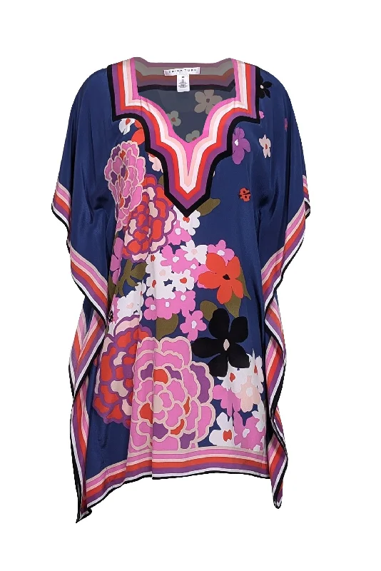 Pleated Women Dress with a Timeless and Elegant Texture Pleated Women Dress with a Timeless and Elegant Texture Trina Turk - Blue & Pink Floral Print Silk Caftan Dress Sz XS/S