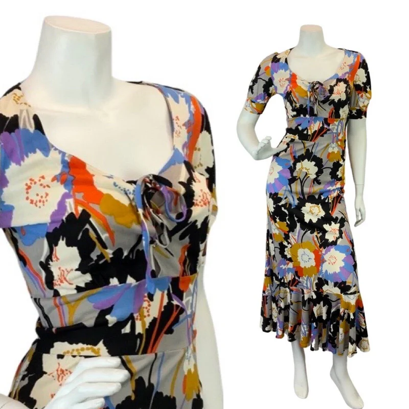 Sleeveless Women Dress in Bright Colors for Summer Parties Sleeveless Women Dress in Bright Colors for Summer Parties VINTAGE 60s 70s BLACK WHITE BLUE PSYCHEDELIC FLORAL RUFFLE MOD MIDI DRESS 6