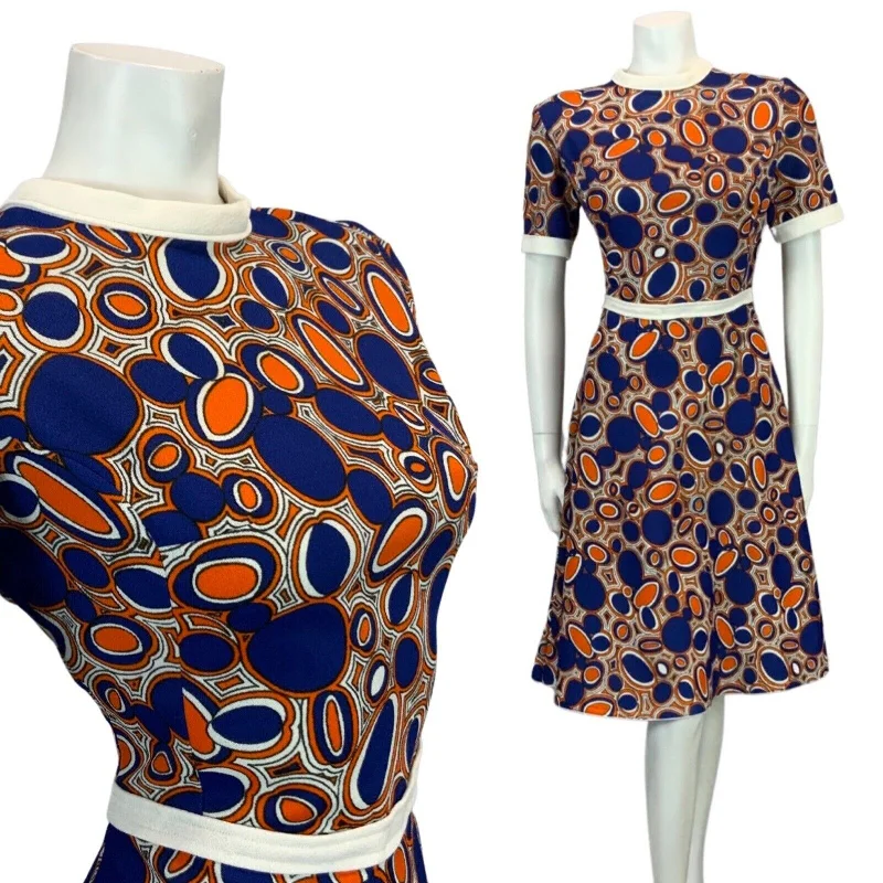 Mini Women Dress with a Short Hem for a Young and Trendy Style Mini Women Dress with a Short Hem for a Young and Trendy Style VINTAGE 60s 70s BLUE ORANGE WHITE BOLD PATTERNED MOD DRESS 10