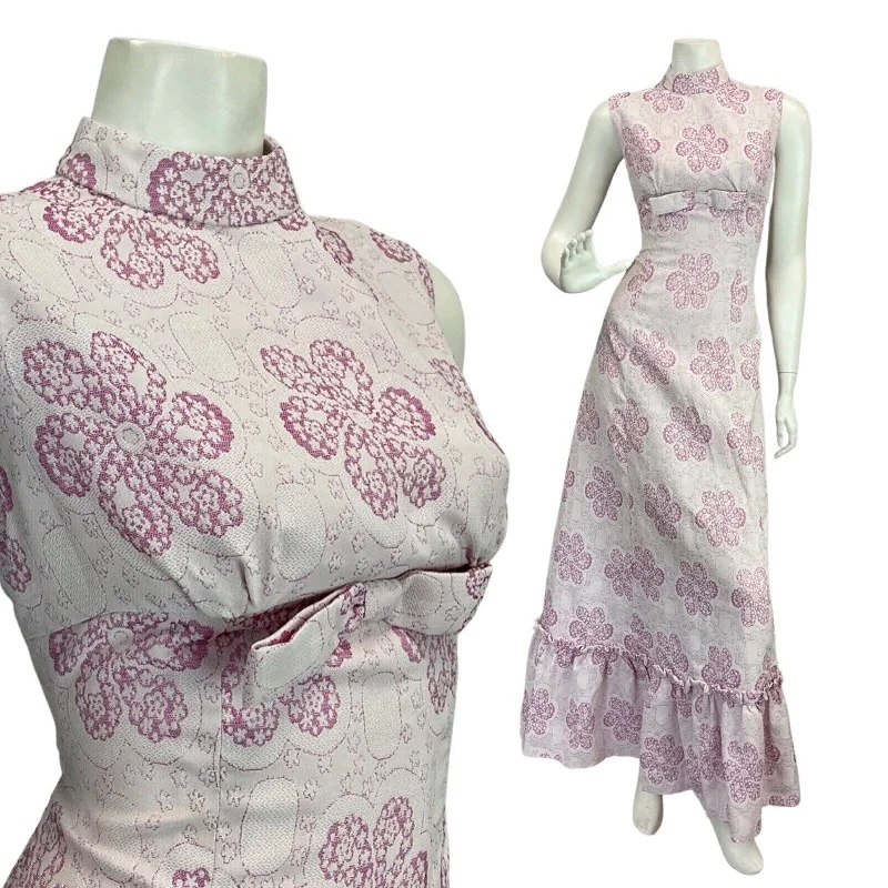 Empire Waist Women Dress to Accentuate the Bust and Conceal the Waist Empire Waist Women Dress to Accentuate the Bust and Conceal the Waist VINTAGE 60s 70s PASTEL PURPLE PINK FLORAL BOW MOD SLEEVELESS MAXI DRESS 10 12