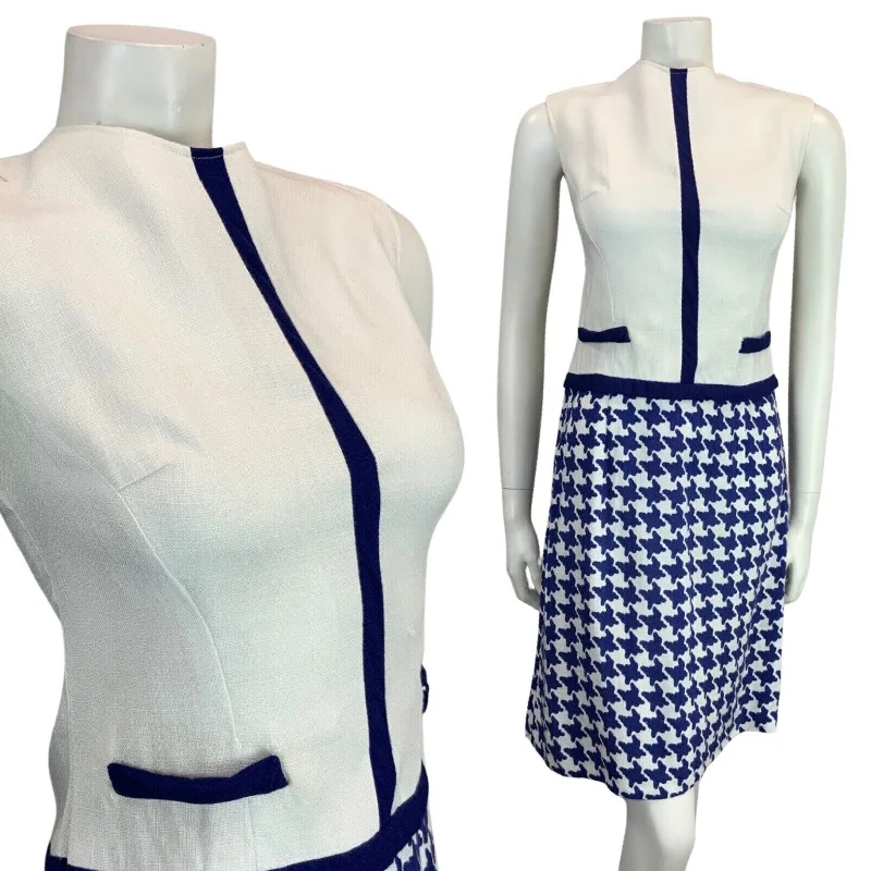 Empire Waist Women Dress to Accentuate the Bust and Conceal the Waist Empire Waist Women Dress to Accentuate the Bust and Conceal the Waist VINTAGE 60S BLUE WHITE MOD PATTERNED CHECKED HOUNDSTOOTH DRESS 8