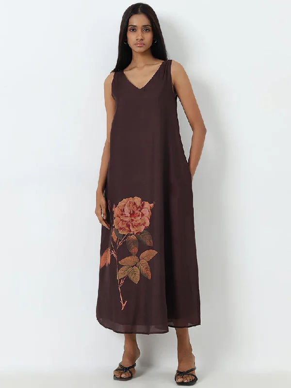 Lace - Embellished Women Dress for an Elegant and Sophisticated Appearance Lace - Embellished Women Dress for an Elegant and Sophisticated Appearance Wardrobe Brown Floral Printed A-Line Dress