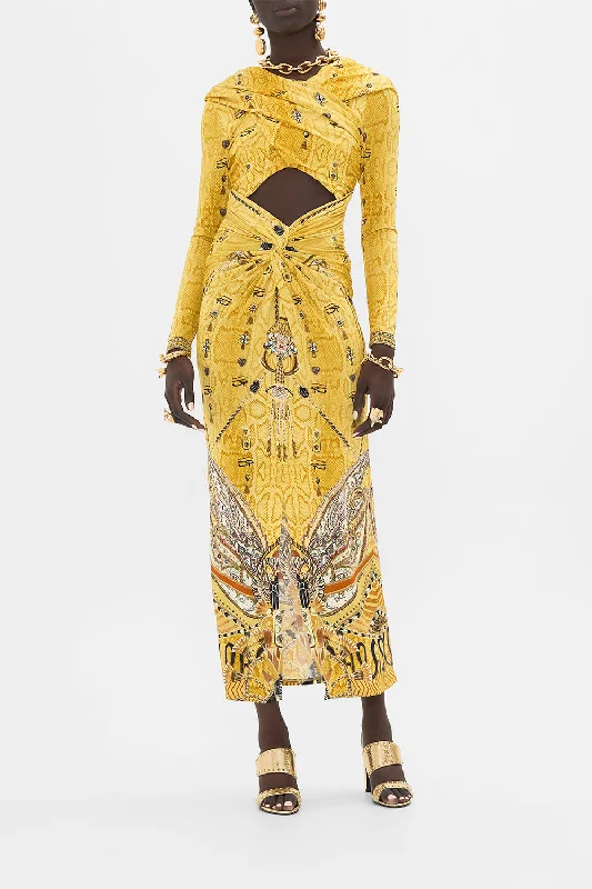 Maxi dresses with ribbed textures for a unique and tactile lookTWIST FRONT JERSEY HOODED DRESS VALLEY OF THE KINGS
