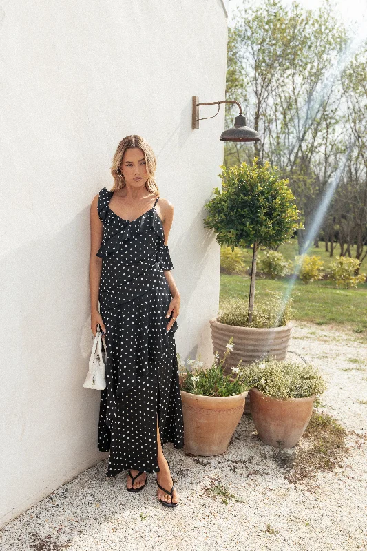 Maxi dresses with patchwork designs for a one - of - a - kind styleAdelina Maxi Dress - Black Polka Dot