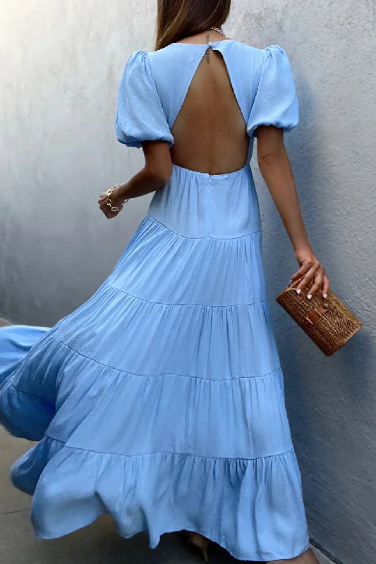 Maxi dresses with an asymmetric hem for a fashion - forward and eye - catching designKittenAlarm - Adeline Pocketed Tie Front Tiered Maxi Dress - Blue Maxi dresses with an asymmetric hem for a fashion - forward and eye - catching designKittenAlarm - Adeline Pocketed Tie Front Tiered Maxi Dress - Blue