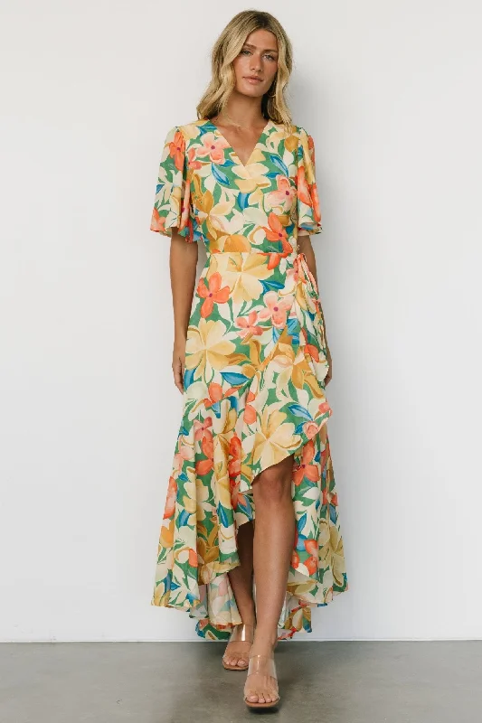 Satin maxi dresses with a high - low hem for a modern twistAdrianna Wrap Maxi Dress | Multi Floral Satin maxi dresses with a high - low hem for a modern twistAdrianna Wrap Maxi Dress | Multi Floral