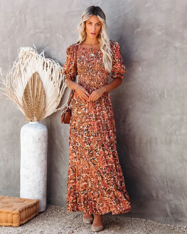 Leather maxi dresses for an edgy and bold appearanceKittenAlarm - Anella Smocked Floral Maxi Dress Leather maxi dresses for an edgy and bold appearanceKittenAlarm - Anella Smocked Floral Maxi Dress