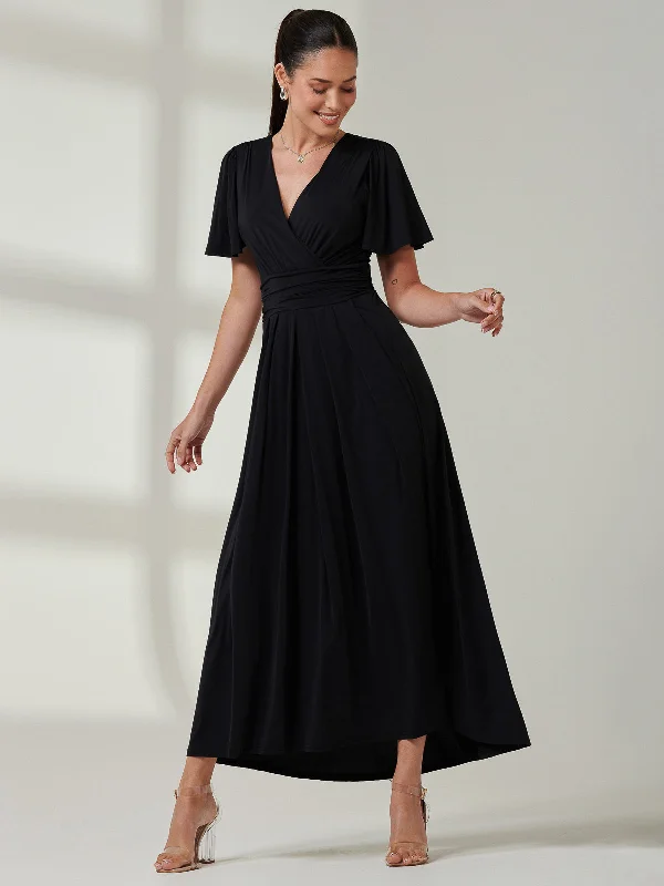 Maxi dresses with balloon sleeves for a vintage - inspired styleAngel Sleeve Super-Smooth Jersey Maxi Dress, Black
